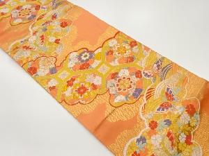 雲取りに花々・蜀江・蝶模様織出し袋帯